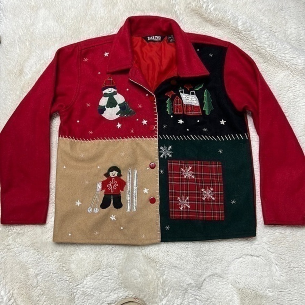 Take two Vintage Christmas holiday sweater jacket wool blend women size medium